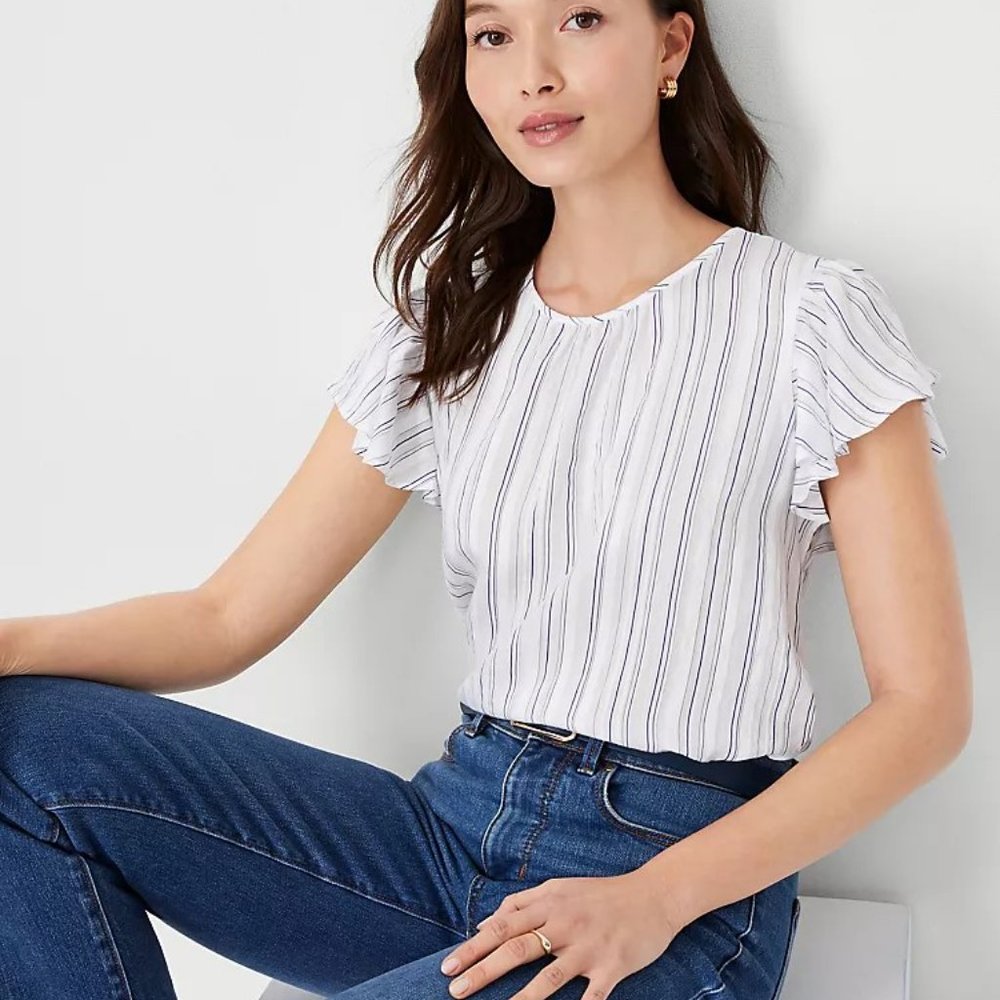 Striped Ruffle Sleeve Top